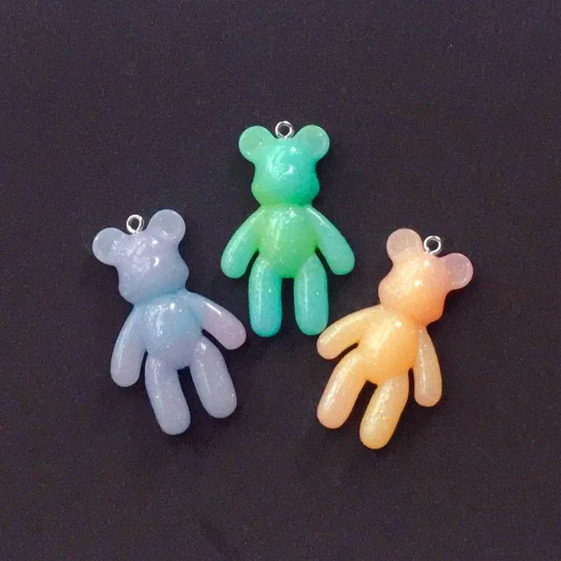 10Pcs 45*28MM Violent Bear Charms Flatback Resin Cabochons Glitter Candy Necklace Keychain Pendant DIY Making Accessories - NexoEden