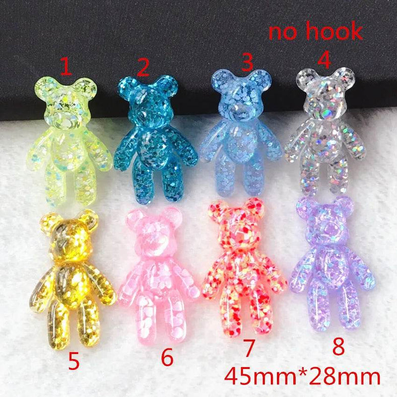 10Pcs 45*28MM Violent Bear Charms Flatback Resin Cabochons Glitter Candy Necklace Keychain Pendant DIY Making Accessories - NexoEden
