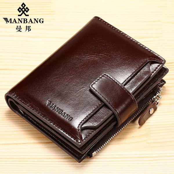 ManBang Brand Luxury Men's Wallet Genuine Leather Purse Vertical Driver's License First Layer Cowhide Multi-Function Card Bag - NexoEden