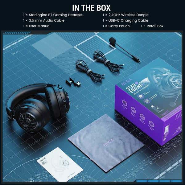 EKSA E5000 BT 2.4GHz Wireless Headphones Bluetooth 5.3 Gaming Headset Gamer with ENC Noise Cancelling Mic for PC/PS5/Xbox, 100H - NexoEden