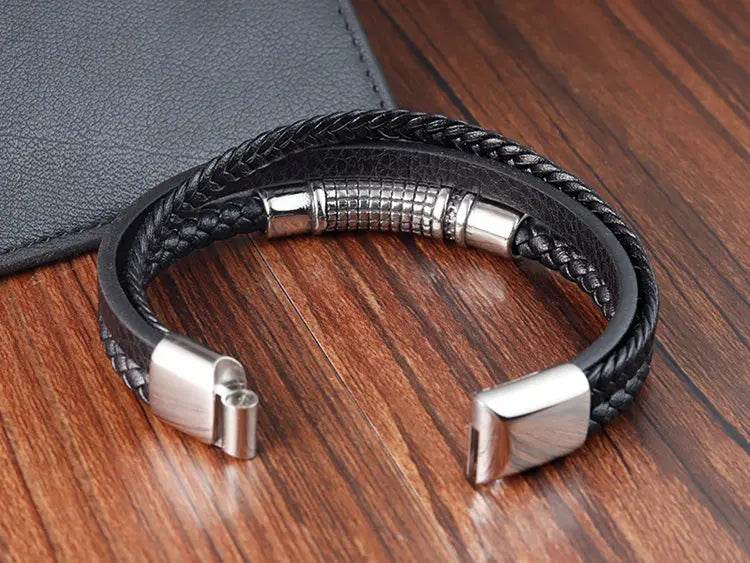 Cross Stainless Steel Anchor Leather Bracelet Elegant Men's Chunky Jewelry Accessories - NexoEden
