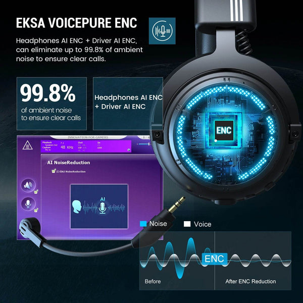 EKSA E5000 BT 2.4GHz Wireless Headphones Bluetooth 5.3 Gaming Headset Gamer with ENC Noise Cancelling Mic for PC/PS5/Xbox, 100H - NexoEden