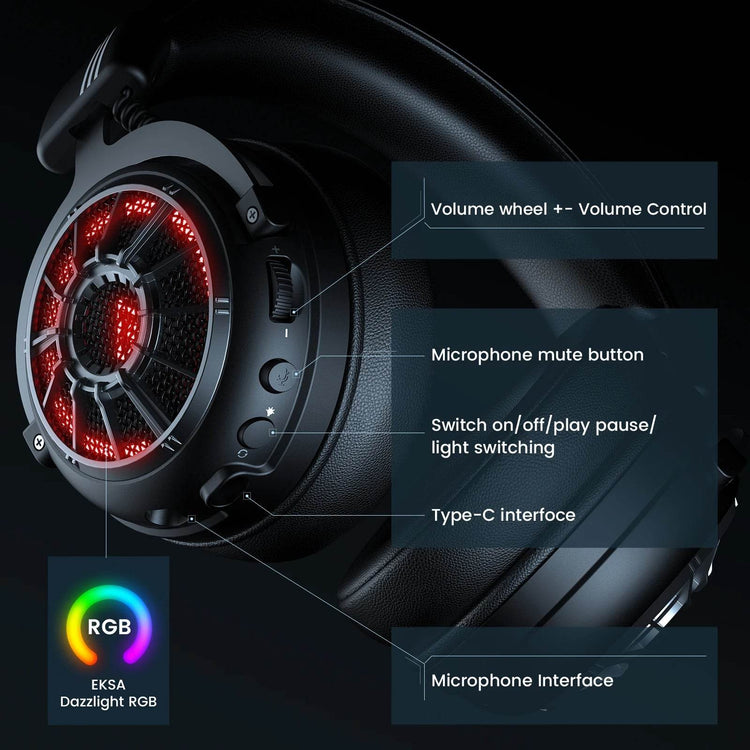 EKSA E5000 BT 2.4GHz Wireless Headphones Bluetooth 5.3 Gaming Headset Gamer with ENC Noise Cancelling Mic for PC/PS5/Xbox, 100H - NexoEden