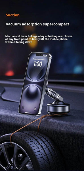 360 Degree Rotation Magnetic Vacuum Adsorption Car Mount Mobile Phone Holder Foldable Aluminum Alloy Suitable for Smartphones - NexoEden