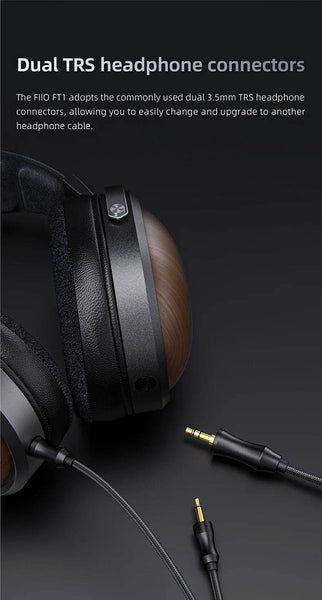 FiiO FT1 Closed-Back Over-Ear Headphone 60mm Dynamic Driver Hi-Res Audio Wired HiFi American Black Wood Ear Cups for Studio - NexoEden