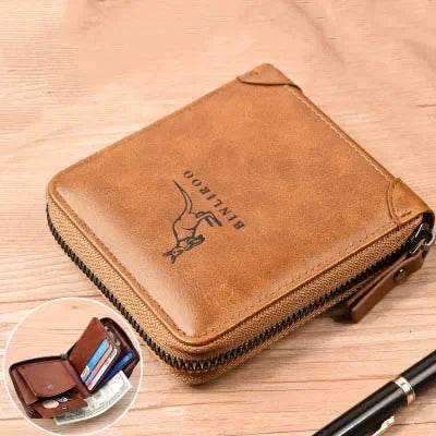 Genuine Leather Men's Wallet Luxury Short RFID Card Holder for Men Zipper Coin Purse Portable Male Wallets Billfold - NexoEden