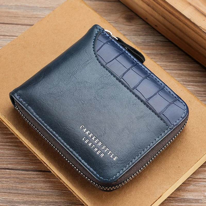 Leather Men’s Wallet Luxury Mens Purse Male Zipper Card Holders with Coin Pocket Rfid Wallets Gifts for Men Money Bag - NexoEden