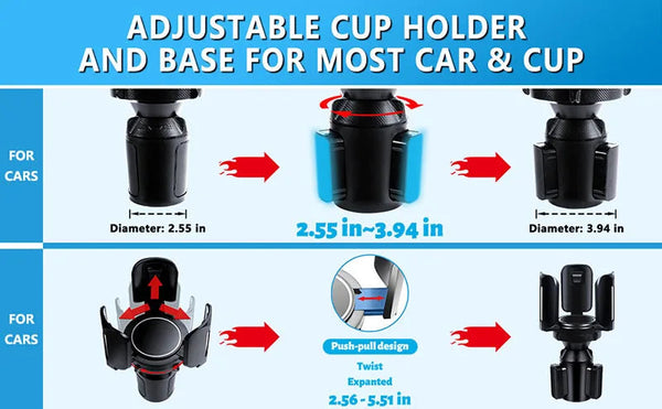 All Purpose Cup Holder Expander for Car Organizer Adapters Holders Universal Compatible with 2.56" to 5.51" NexoEden