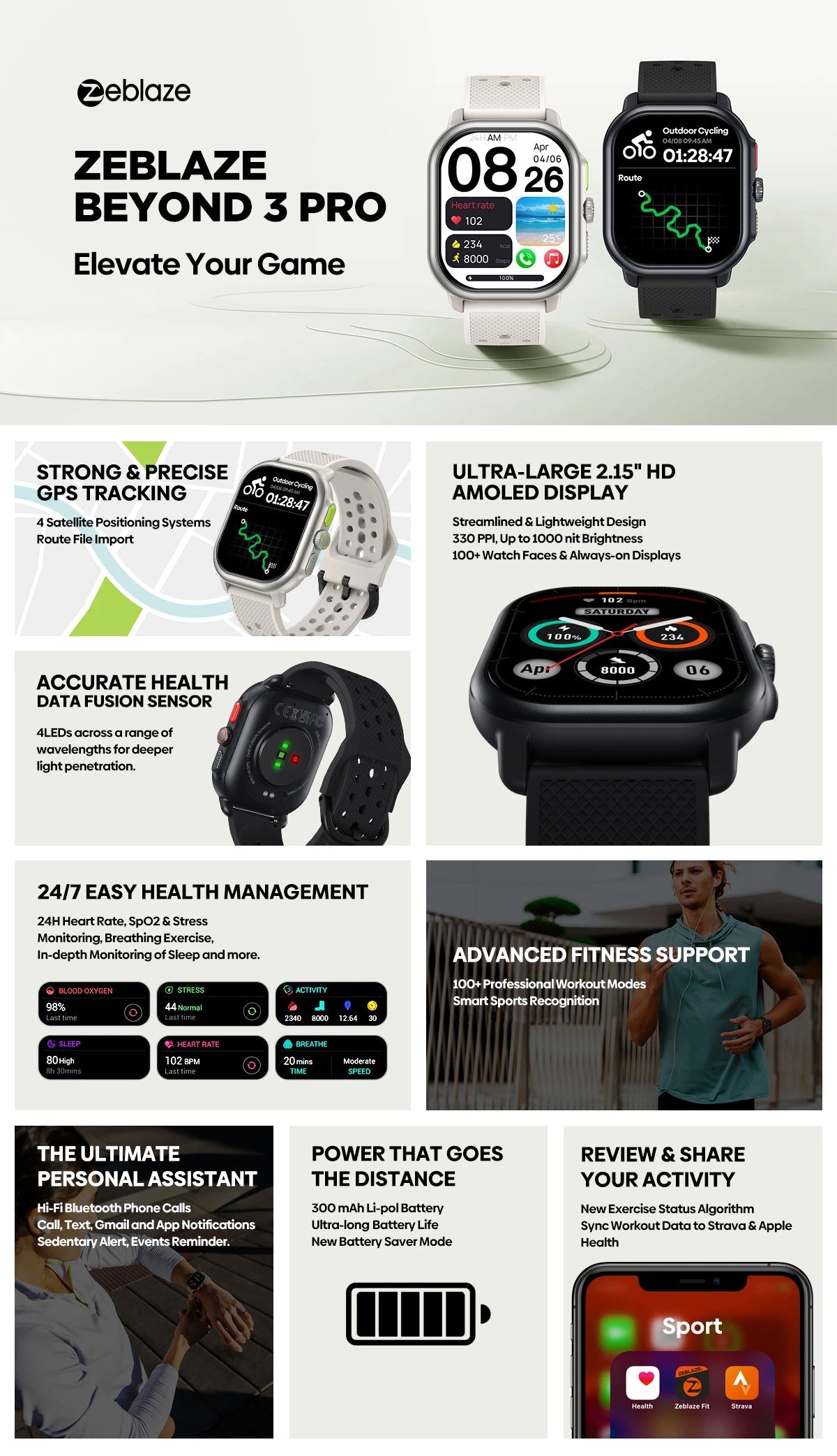 New Zeblaze Beyond 3 Pro GPS Smart Watch Built-in GPS & Route Import 2.15" AMOLED Display Make/Receive Phone Calls Smartwatch NexoEden