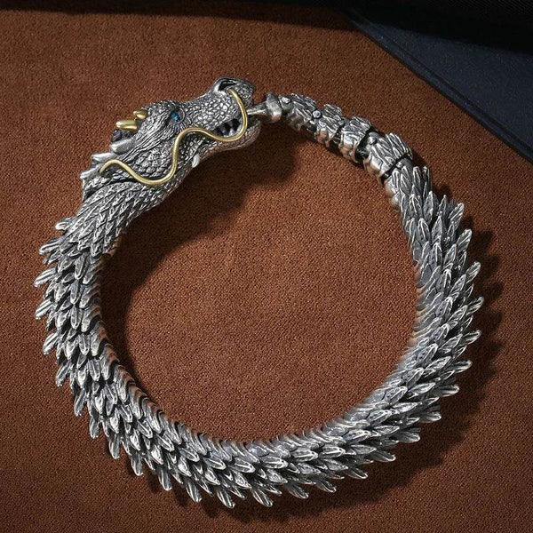 Vintage Men's Punk Domineering Ancient Dragon Snake Link Bracelets Accessories Hiphop Style 925 Sterling Silver Fashion Jewelry - NexoEden