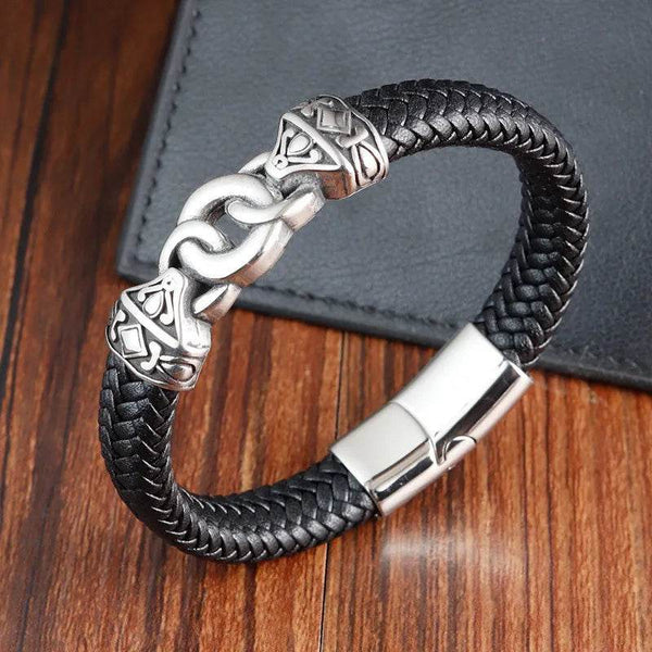 Cross Stainless Steel Anchor Leather Bracelet Elegant Men's Chunky Jewelry Accessories - NexoEden