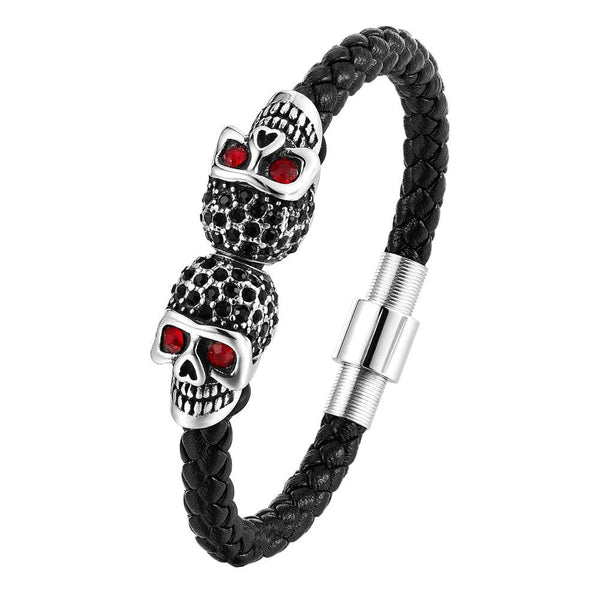 Hyperbole Men Jewelry Black Braided Leather Bracelets Stainless Steel Leahter Bracelets Cool Skull Bracelets Men Bracelet - NexoEden