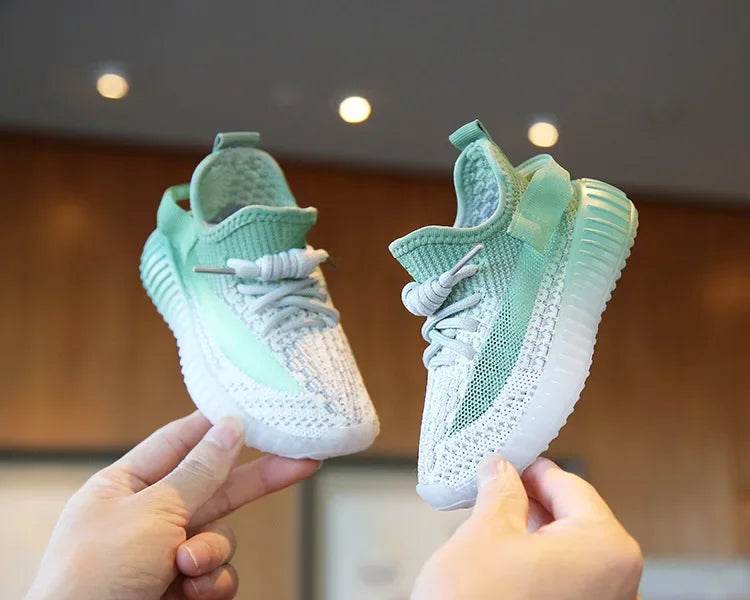Children's Sports Shoes Soft Sole Thick Bottom Mesh Lace Up Gradient Sneakers Basketball Running Non Slip Boys Girls Fashion - NexoEden