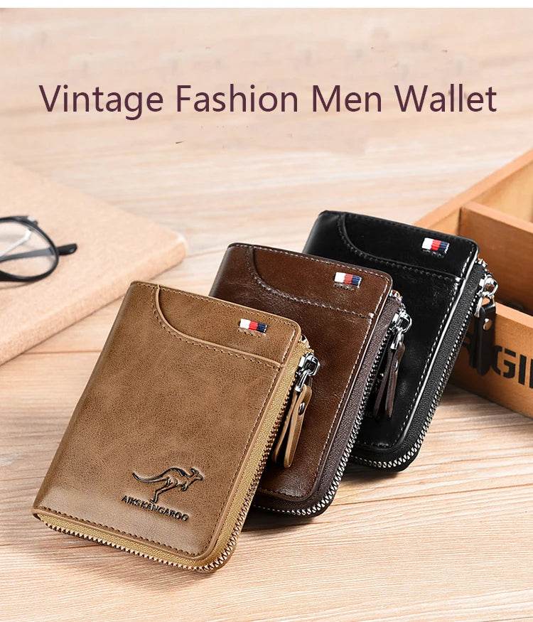 Fashion Men's Coin Purse Wallet RFID Blocking Man Leather Wallet Zipper Business Card Holder ID Money Bag Wallet Male Purse - NexoEden