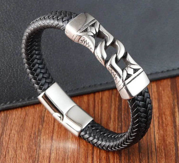 Cross Stainless Steel Anchor Leather Bracelet Elegant Men's Chunky Jewelry Accessories - NexoEden