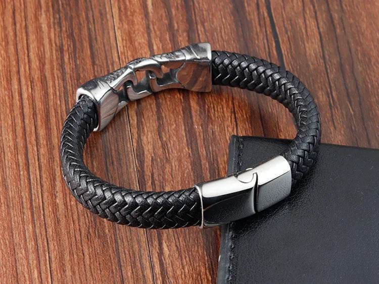 Cross Stainless Steel Anchor Leather Bracelet Elegant Men's Chunky Jewelry Accessories - NexoEden