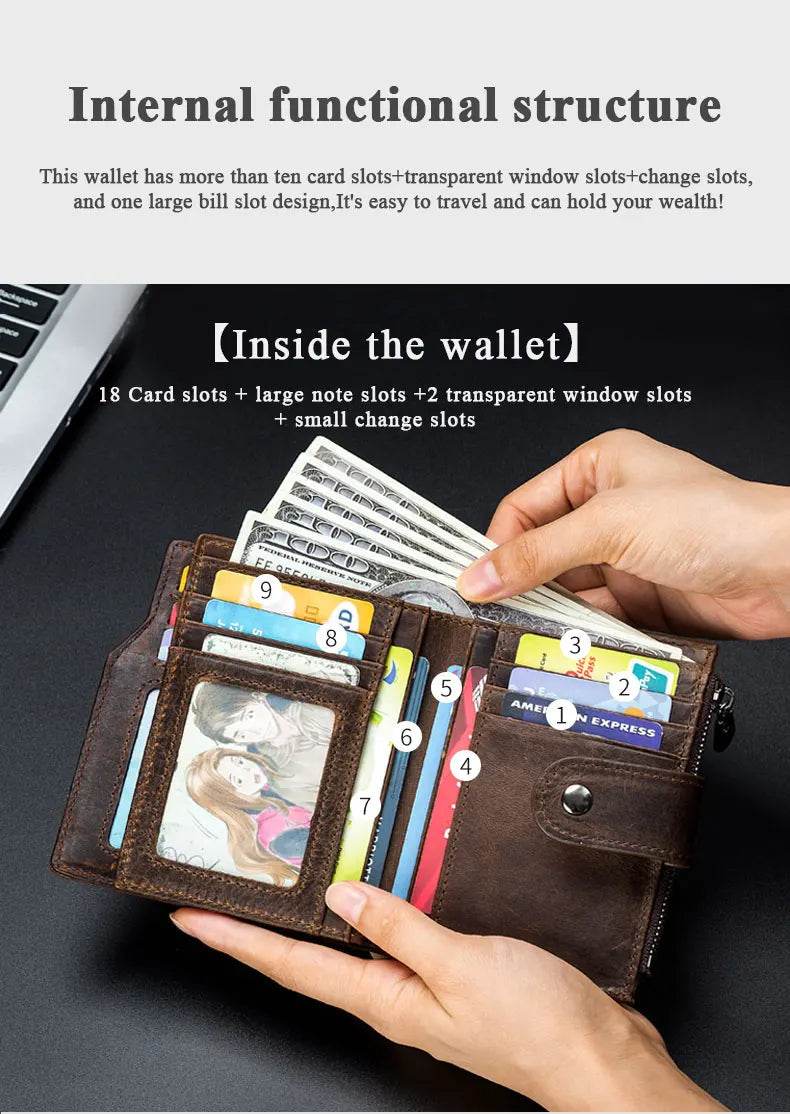 SCHLATUM Genuine Leather Men Business Wallet RFID Men Card Id Holder Coin Purse Travel Wallet Anti-theft Swipe - NexoEden