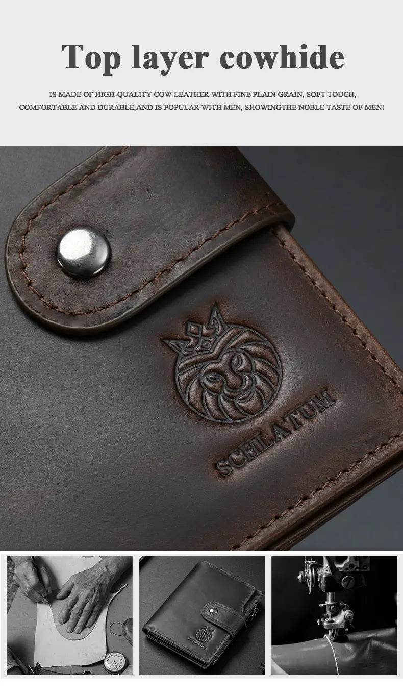 SCHLATUM Genuine Leather Men Business Wallet RFID Men Card Id Holder Coin Purse Travel Wallet Anti-theft Swipe - NexoEden
