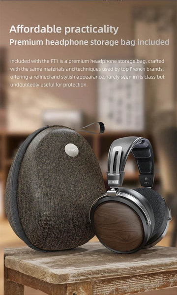 FiiO FT1 Closed-Back Over-Ear Headphone 60mm Dynamic Driver Hi-Res Audio Wired HiFi American Black Wood Ear Cups for Studio - NexoEden
