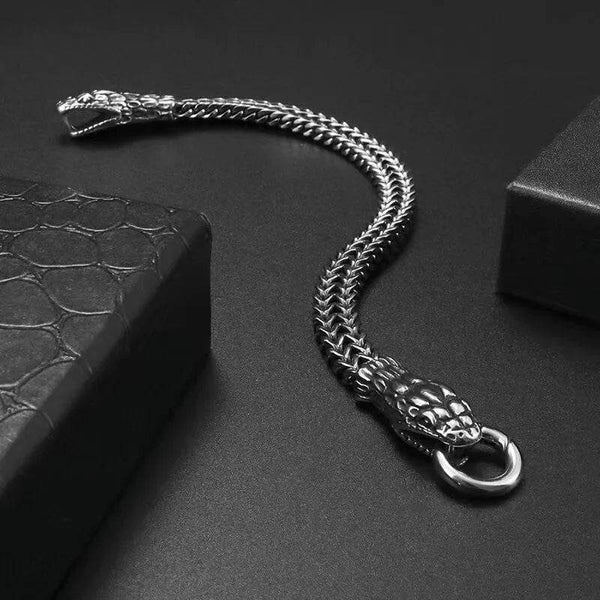 Stainless Steel Double Snake Head Men Bracelet Punk Domineering Snake Bracelet Retro Fashion Couple Men Holiday Gift Bracelet - NexoEden
