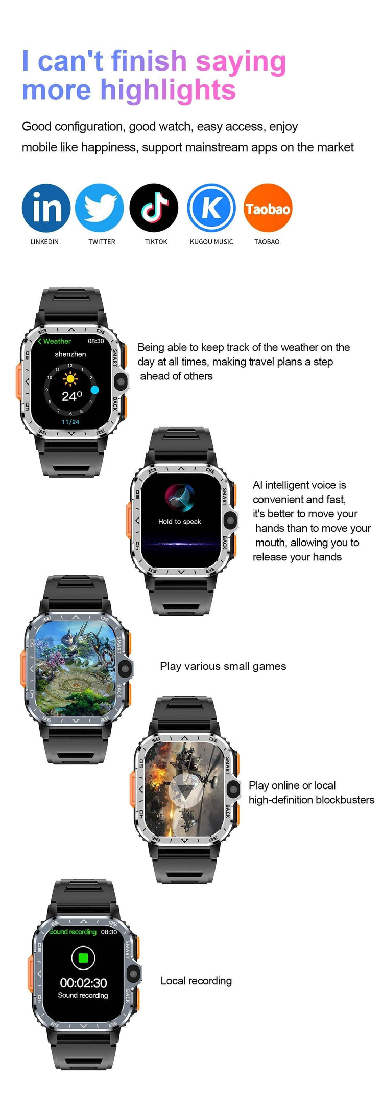 Valdus PGD Android Smart Watch Men GPS 16G/64G ROM Storage HD Dual Camera NFC 2G 4G SIM Card WIFI Wireless Fast Internet Access - NexoEden