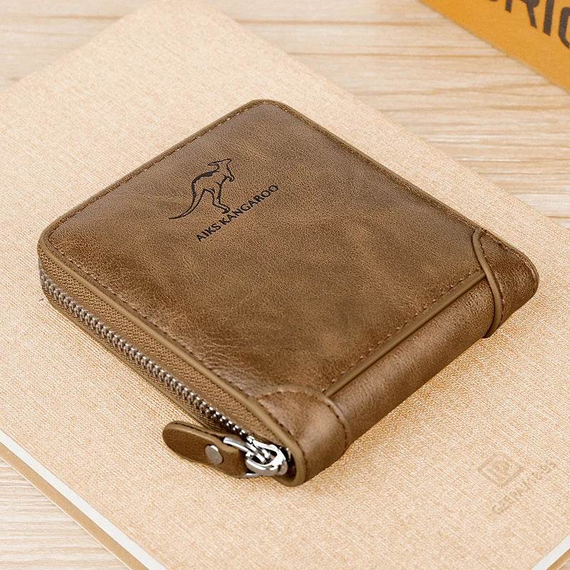 Leather Men’s Wallet Luxury Mens	Purse Male Zipper Card Holders with Coin Pocket Rfid Wallets Gifts for Men Money Bag - NexoEden