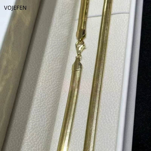 VOJEFEN AU750 Gold Snake Necklaces Jewelry Original 18K Real Gold Long Bold Hip Hop Choker 6MM Links Luxury Jewel Customized - NexoEden