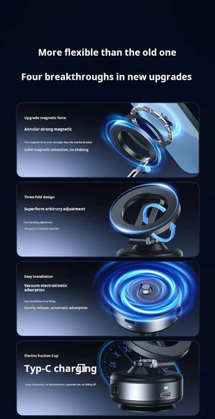 360 Degree Rotation Magnetic Vacuum Adsorption Car Mount Mobile Phone Holder Foldable Aluminum Alloy Suitable for Smartphones - NexoEden