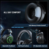 EKSA E5000 BT 2.4GHz Wireless Headphones Bluetooth 5.3 Gaming Headset Gamer with ENC Noise Cancelling Mic for PC/PS5/Xbox, 100H - NexoEden