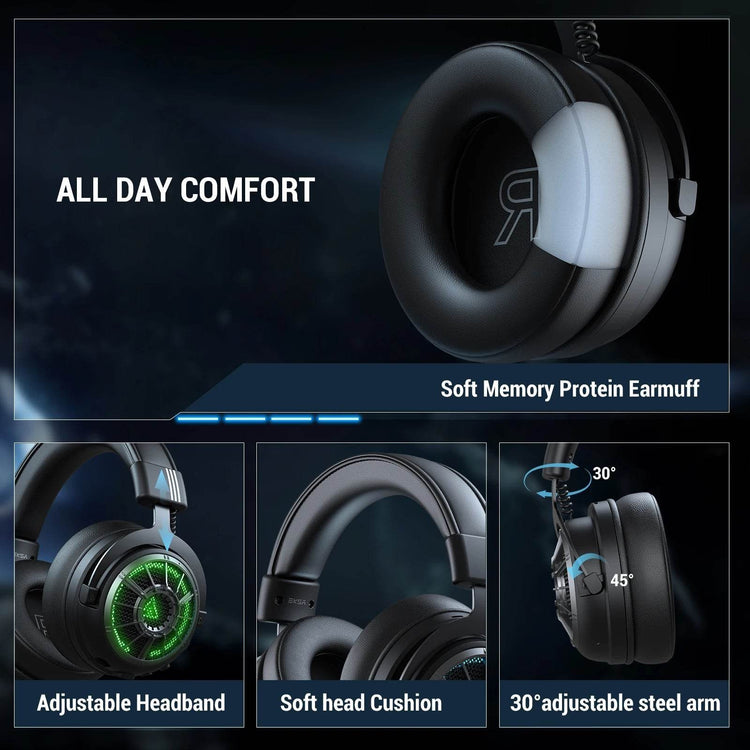 EKSA E5000 BT 2.4GHz Wireless Headphones Bluetooth 5.3 Gaming Headset Gamer with ENC Noise Cancelling Mic for PC/PS5/Xbox, 100H - NexoEden