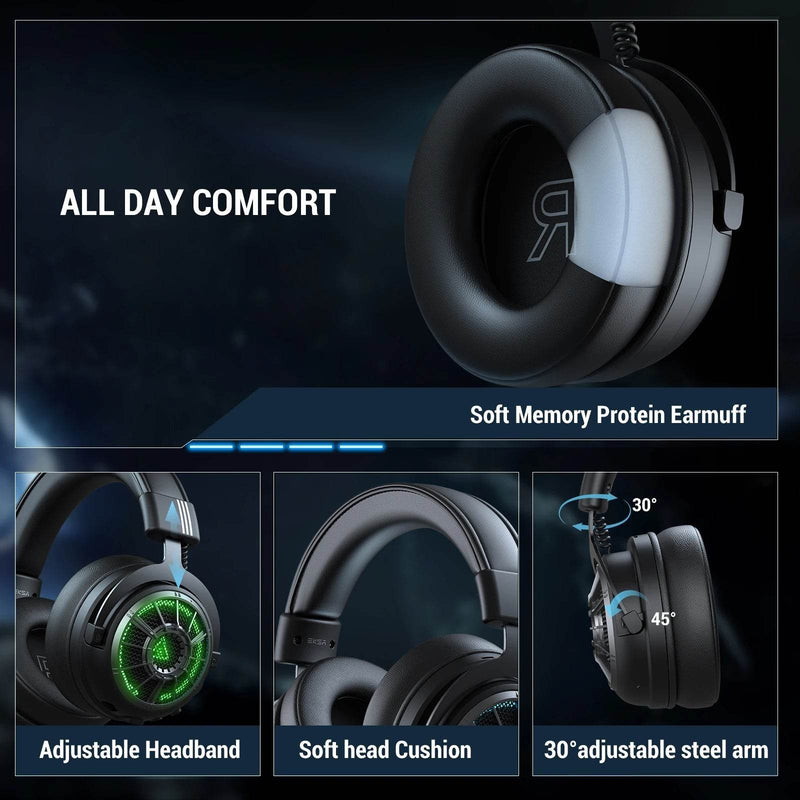 EKSA E5000 BT 2.4GHz Wireless Headphones Bluetooth 5.3 Gaming Headset Gamer with ENC Noise Cancelling Mic for PC/PS5/Xbox, 100H - NexoEden