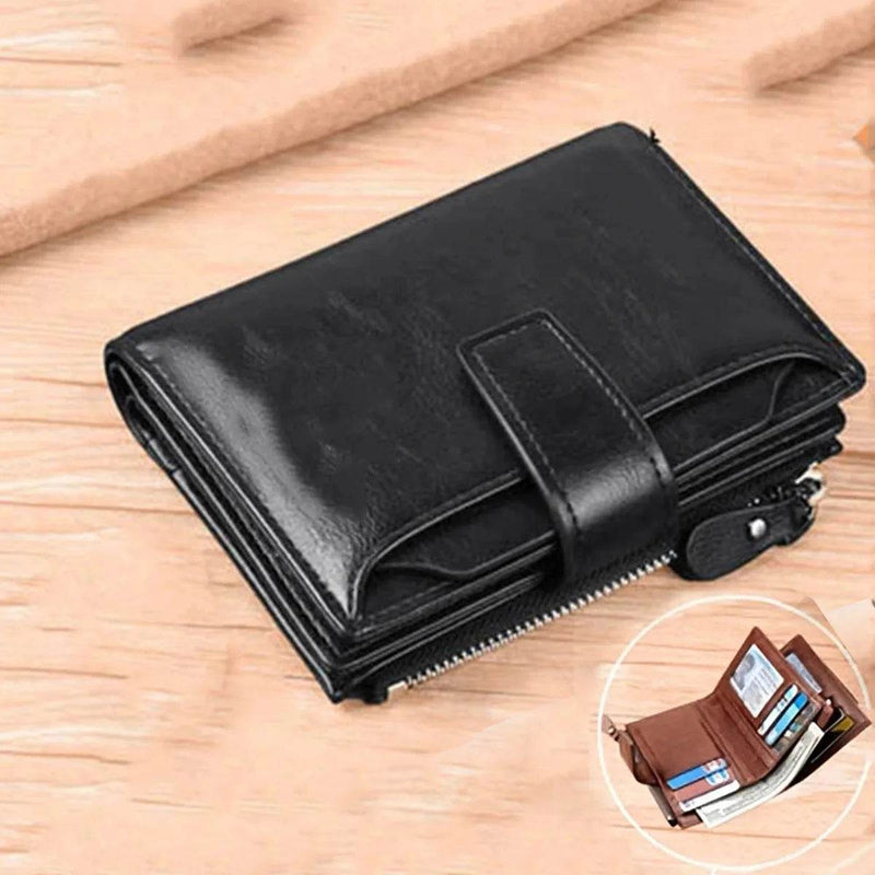 Men's Coin Purse Wallet RFID Blocking Man PU Leather Wallet Zipper Business Card Holder Money Bag Wallet Male - NexoEden