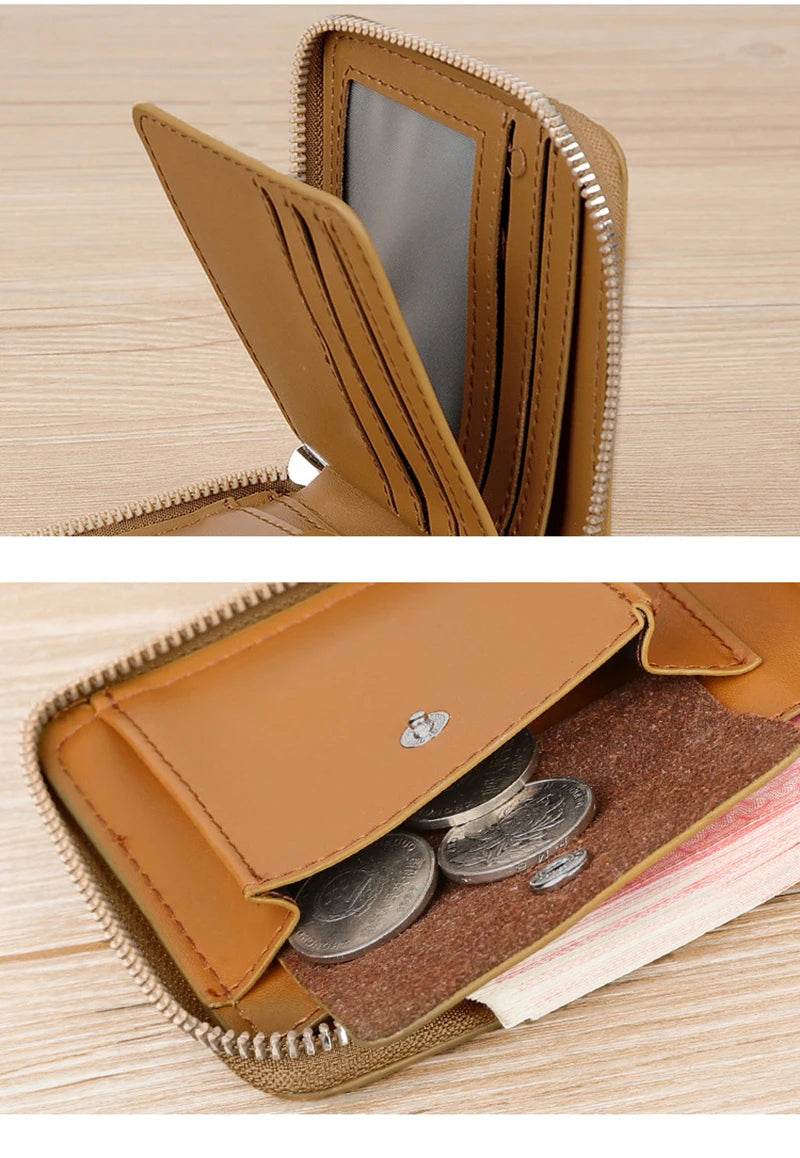 Leather Men’s Wallet Luxury Mens	Purse Male Zipper Card Holders with Coin Pocket Rfid Wallets Gifts for Men Money Bag - NexoEden