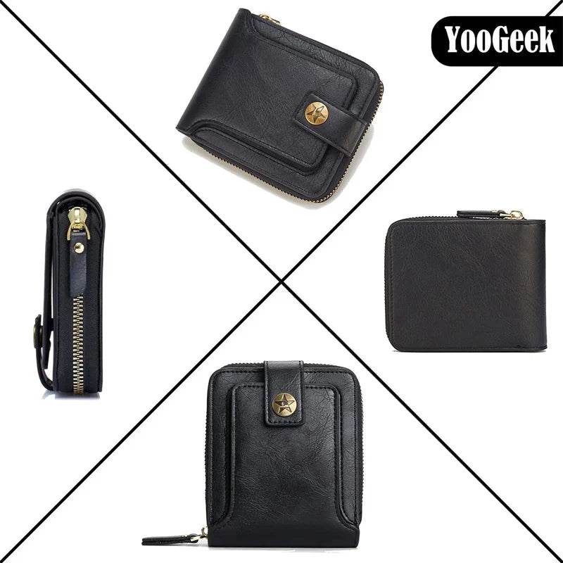 Vintage Men's PU Leather Short Wallet – Durable Zipper Clutch - NexoEden