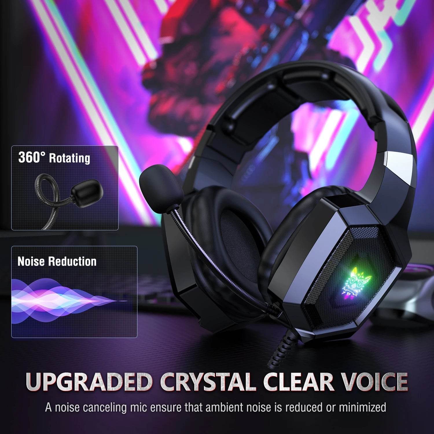 ONIKUMA K8 Gaming Headphones with Flexible HD Mic RGB Light Surround Sound Over-Ear Wired Headset Gamer for PC Gaming Xbox - NexoEden