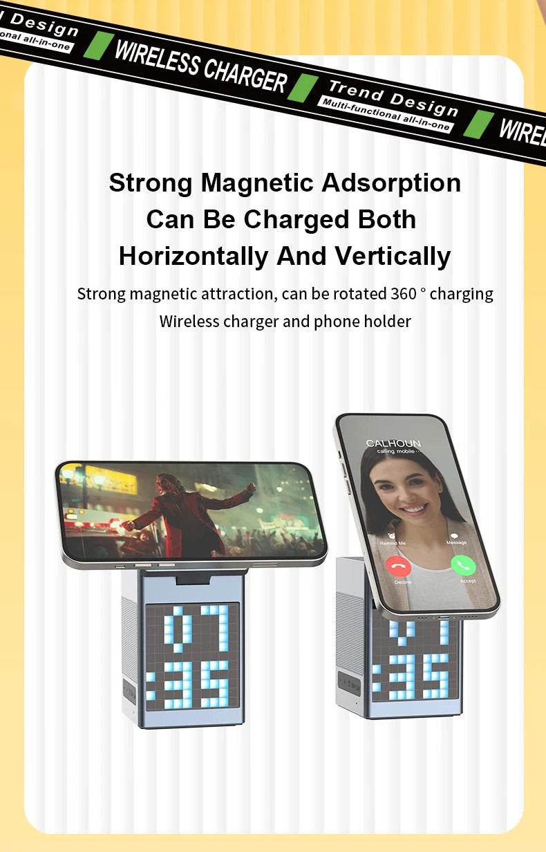 6-in-1 Magnetic Wireless Charging Station with Bluetooth Speaker, Alarm Clock, for IPhone, AirPods, IWatch-Multifunction Charger - NexoEden