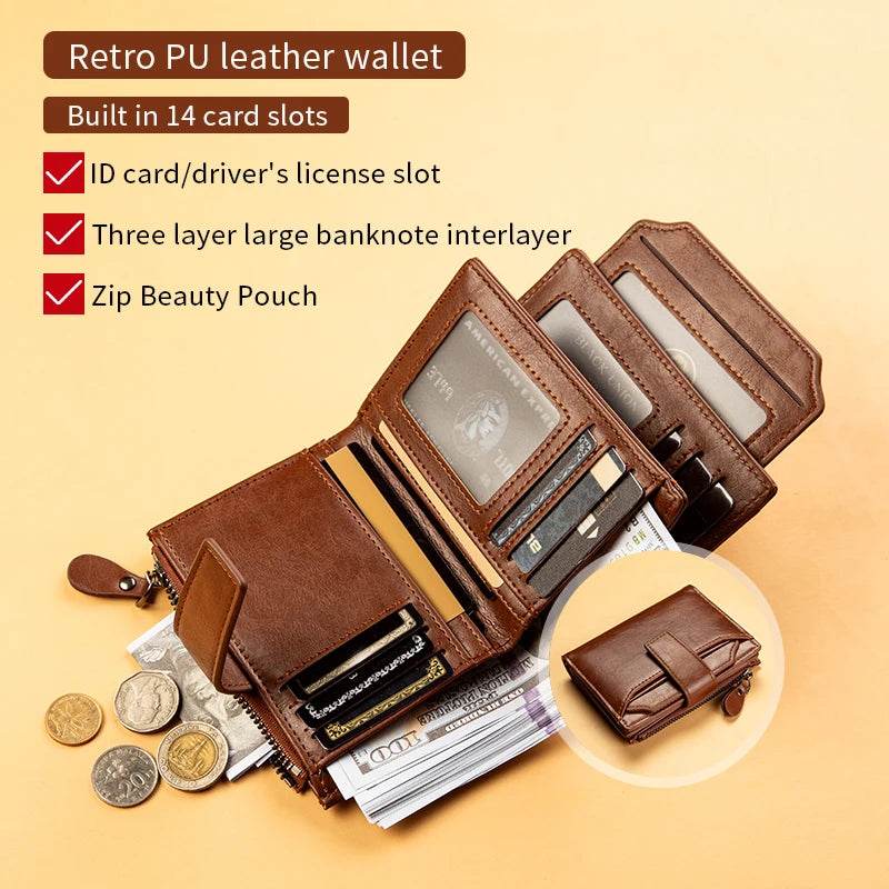 Men's Wallet New Leather Short Vintage Multi-card PU Leather Pop Gift Box Gift - NexoEden