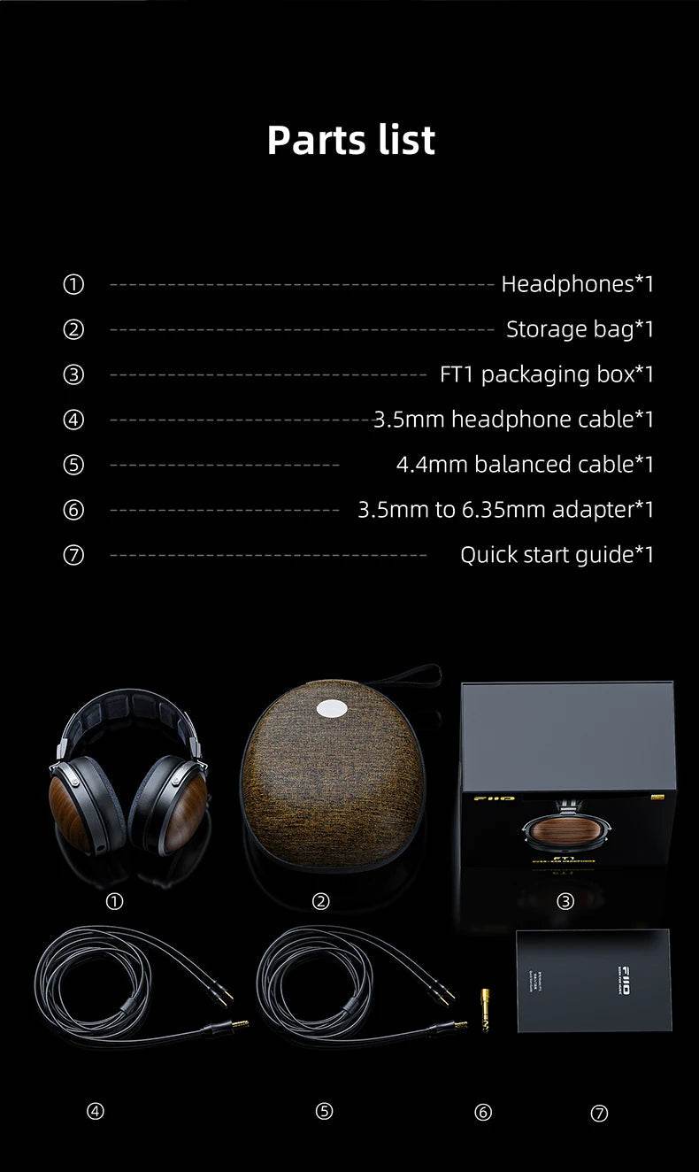 FiiO FT1 Closed-Back Over-Ear Nanowood Fiber Composite Diaphragm Wired Hi-Fi Headphones, American Black Wood Ear Cups for Studio - NexoEden