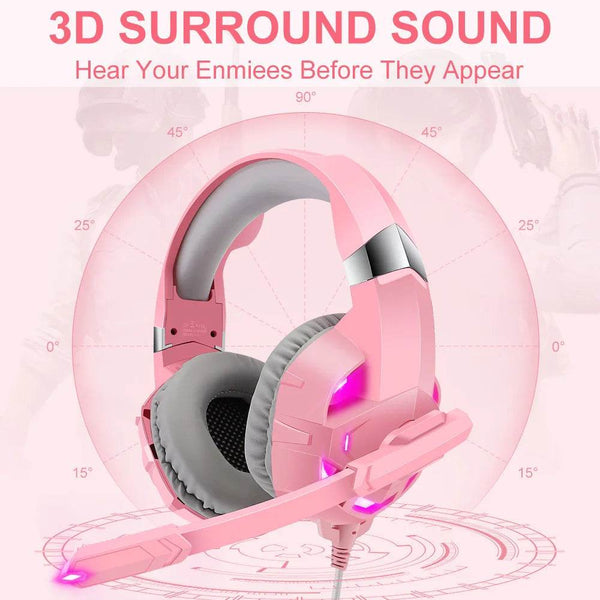 Pink K2 Gaming Headphone With HD Mic PS5 Wired Headset For Gamer Girls 3D Surround Sound Over-Ear Headphone For PC - NexoEden