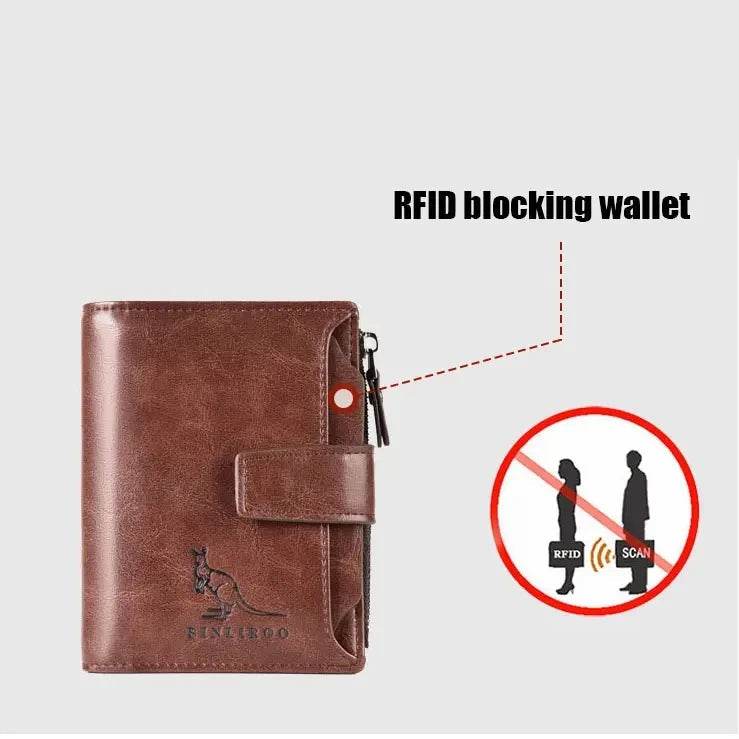 Men's Coin Purse Wallet RFID Blocking Man PU Leather Wallet Zipper Business Card Holder Money Bag Wallet Male - NexoEden