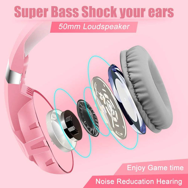 Pink K2 Gaming Headphone With HD Mic PS5 Wired Headset For Gamer Girls 3D Surround Sound Over-Ear Headphone For PC - NexoEden