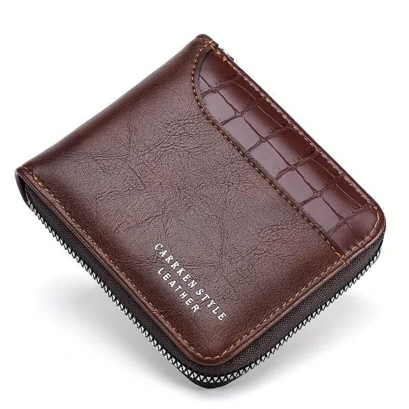 Leather Men’s Wallet Luxury Mens Purse Male Zipper Card Holders with Coin Pocket Rfid Wallets Gifts for Men Money Bag - NexoEden