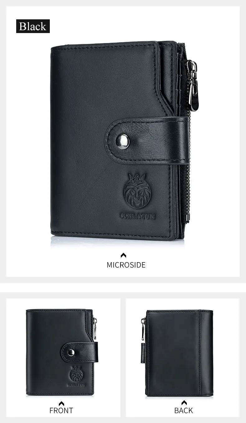 SCHLATUM Genuine Leather Men Business Wallet RFID Men Card Id Holder Coin Purse Travel Wallet Anti-theft Swipe - NexoEden