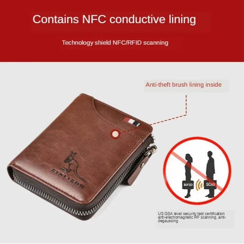 Genuine Leather Men's Wallet Luxury Short RFID Card Holder for Men Zipper Coin Purse Portable Male Wallets Billfold - NexoEden