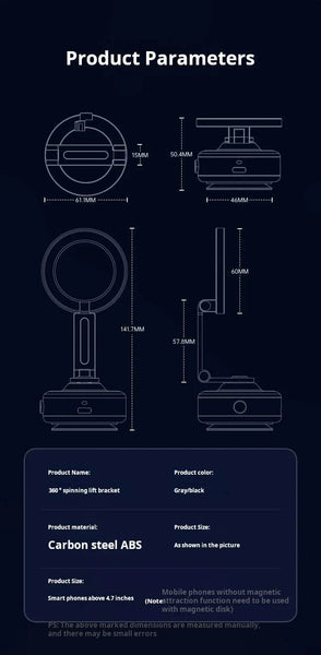 360 Degree Rotation Magnetic Vacuum Adsorption Car Mount Mobile Phone Holder Foldable Aluminum Alloy Suitable for Smartphones - NexoEden
