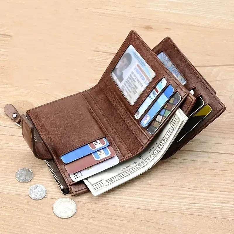 Men's Coin Purse Wallet RFID Blocking Man PU Leather Wallet Zipper Business Card Holder Money Bag Wallet Male - NexoEden