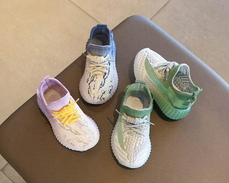 Children's Sports Shoes Soft Sole Thick Bottom Mesh Lace Up Gradient Sneakers Basketball Running Non Slip Boys Girls Fashion - NexoEden