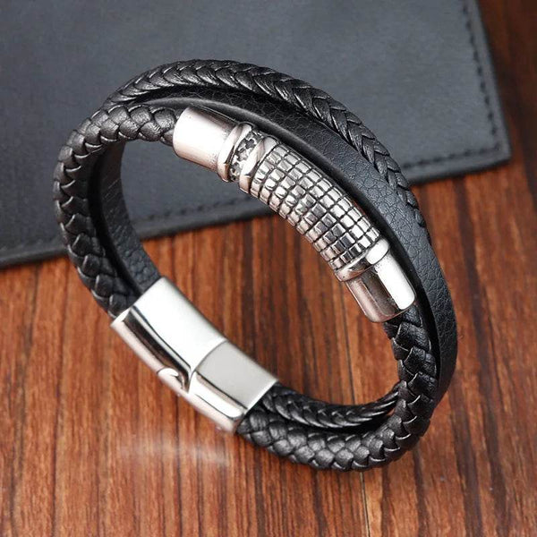 Cross Stainless Steel Anchor Leather Bracelet Elegant Men's Chunky Jewelry Accessories - NexoEden