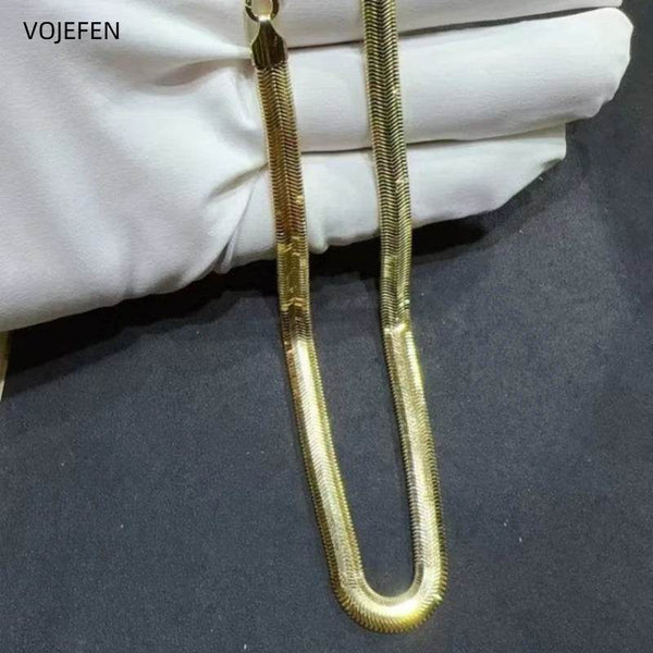 VOJEFEN AU750 Gold Snake Necklaces Jewelry Original 18K Real Gold Long Bold Hip Hop Choker 6MM Links Luxury Jewel Customized - NexoEden