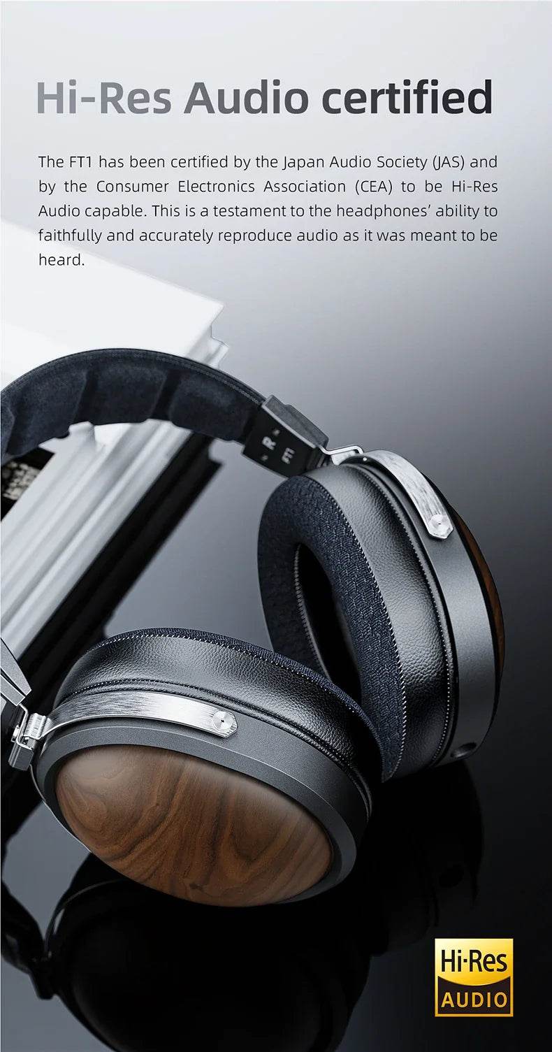 FiiO FT1 Closed-Back Over-Ear Headphone 60mm Dynamic Driver Hi-Res Audio Wired HiFi American Black Wood Ear Cups for Studio - NexoEden